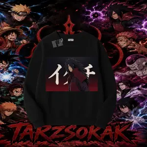 Madara Uchiha Naruto Anime Karakteri Oversize Unisex Bisiklet Yaka Sweatshirt Beyaz