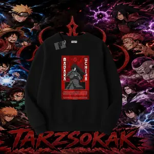 Madara Uchiha Naruto Anime Karakteri Oversize Unisex Bisiklet Yaka Sweatshirt Beyaz