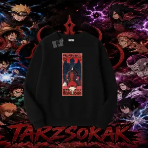 Madara Uchiha Naruto Anime Karakteri Oversize Unisex Bisiklet Yaka Sweatshirt Beyaz