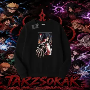 Madara Uchiha Naruto Anime Karakteri Oversize Unisex Bisiklet Yaka Sweatshirt Beyaz