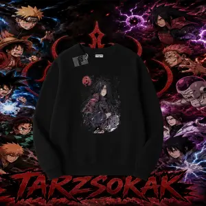 Madara Uchiha Naruto Anime Karakteri Oversize Unisex Bisiklet Yaka Sweatshirt Beyaz
