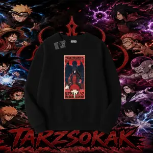 Madara Uchiha Naruto Anime Karakteri Oversize Unisex Bisiklet Yaka Sweatshirt Beyaz