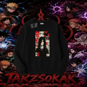 Madara Uchiha Naruto Anime Karakteri Oversize Unisex Bisiklet Yaka Sweatshirt Beyaz