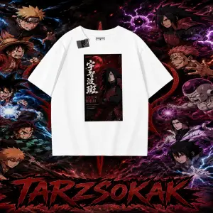 Madara Uchiha Naruto Anime Karakteri Oversize Unisex Tişört Beyaz