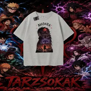 Madara Uchiha Naruto Anime Karakteri Oversize Unisex Tişört Beyaz