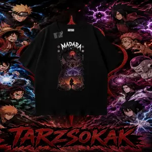 Madara Uchiha Naruto Anime Karakteri Oversize Unisex Tişört Beyaz