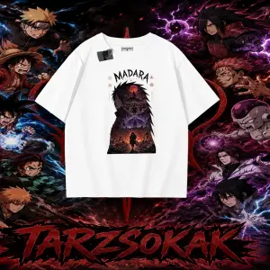 Madara Uchiha Naruto Anime Karakteri Oversize Unisex Tişört Beyaz