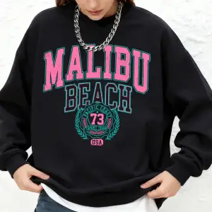 Malibu Beach Baskı Bayan Tişörtü Kış Sıcak Koşu Kapüşonlular Rahat Büyük Boy Bisiklet Yaka Ka