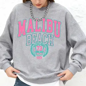 Malibu Beach Baskı Bayan Tişörtü Kış Sıcak Koşu Kapüşonlular Rahat Büyük Boy Bisiklet Yaka Ka