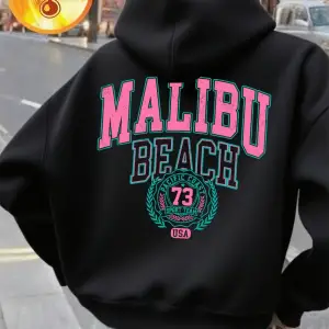 Malibu Beach Baskı Kapüşonlular Bayan Kış Polar Sıcak Tişörtü Temel Cep Kazaklar Günlük Rahat