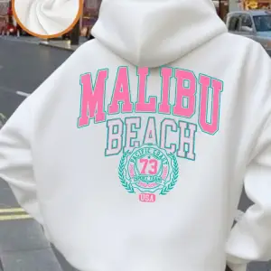 Malibu Beach Baskı Kapüşonlular Bayan Kış Polar Sıcak Tişörtü Temel Cep Kazaklar Günlük Rahat