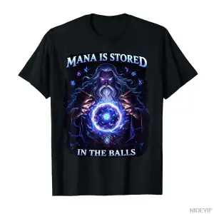 Mana is Stored in The Balls RPG Mizah Fantezi Büyücü Meme Tişörtü Erkekler Kadınlar İçin %100