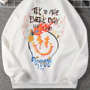 Manfinity EMRG Cartoon And Slogan Graphic Sweatshirt Beyaz