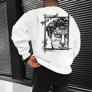 Manfinity EMRG Figure & Letter Graphic Sweatshirt Beyaz