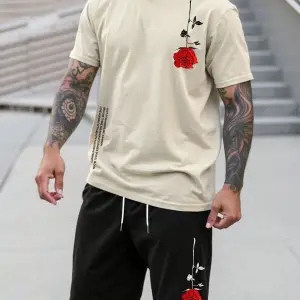 Manfinity Homme 2 Adet/Takım Erkek Çiçek Desenli Tişört Ve Şort Takımı