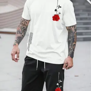 Manfinity Homme 2 Adet/Takım Erkek Çiçek Desenli Tişört Ve Şort Takımı