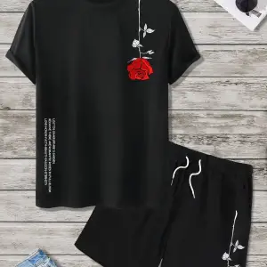 Manfinity Homme 2 Adet/Takım Erkek Çiçek Desenli Tişört Ve Şort Takımı