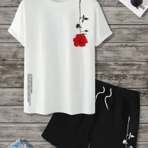 Manfinity Homme 2 Adet/Takım Erkek Çiçek Desenli Tişört Ve Şort Takımı