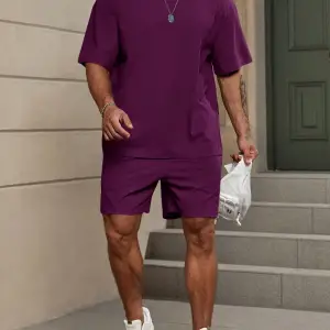 Manfinity Homme 2 Adet/Takım Erkek Düz Renk Mor Yuvarlak t ve Şort