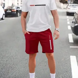 Manfinity Homme 2li Erkek Grafik Baskılı Rahat Yuvarlak t ve Şort Takım