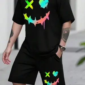 Manfinity Homme 2li Erkek Günlük Basit Kısa Kollu Tişört Ve Şort Takımı