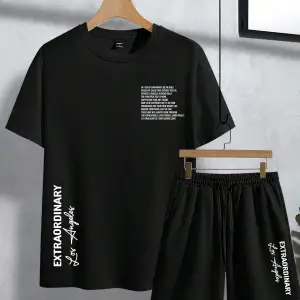 Manfinity Homme 2li Erkek Günlük Basit Kısa Kollu Tişört Ve Şort Takımı