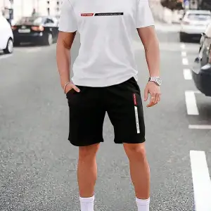 Manfinity Homme Erkek Mektup ollu Günlük Tişört Ve Şort Takımı