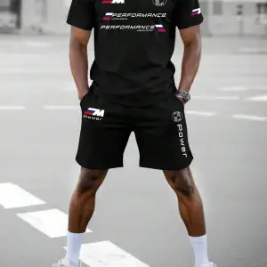 Manfinity Homme Erkek Slogan Baskılı Tişört Ve Şort Takımı