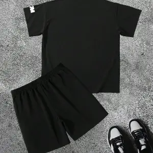 Manfinity Homme Erkek Slogan Baskılı Tişört Ve Şort Takımı