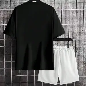 Manfinity Homme Erkek Yazlık Mektup Baskılı Yuvarlak Tişört ve Şort Takımı