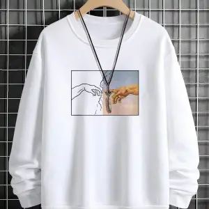 Manfinity Homme Hand Print Drop Shoulder Sweatshirt Beyaz