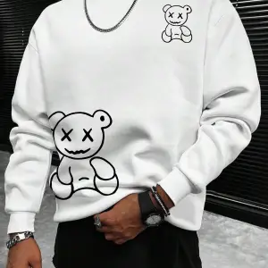 Manfinity Hypemode Bear Print Drop Shoulder Sweatshirt Beyaz