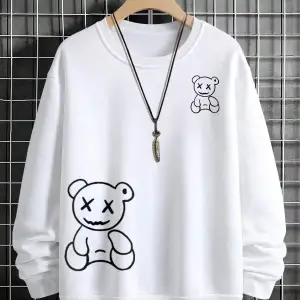 Manfinity Hypemode Bear Print Drop Shoulder Sweatshirt Beyaz