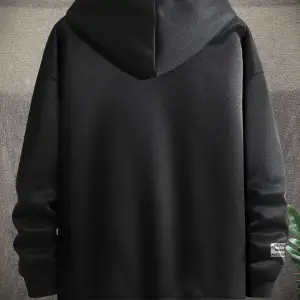 Manfinity Hypemode Slogan Graphic Kangaroo Pocket Drawstring Hoodie Siyah