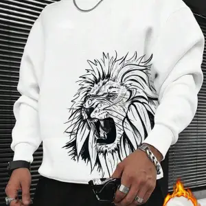 Manfinity LEGND Lion Print Lined Sweatshirt Beyaz