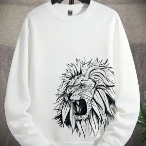 Manfinity LEGND Lion Print Lined Sweatshirt Beyaz