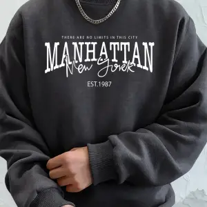 Manhattan New York Kelimeler Baskılı Erkek Kapüşonlu Üstleri Sonbahar Bol Sweatshirt Hip Hop