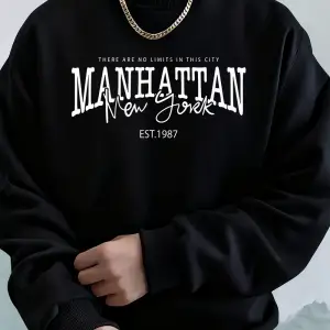 Manhattan New York Kelimeler Baskılı Erkek Kapüşonlu Üstleri Sonbahar Bol Sweatshirt Hip Hop