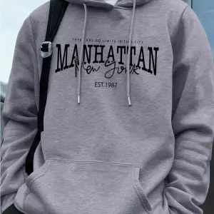 Manhattan New York Kelimeler Baskılı Erkek Kapüşonlu Üstleri Sonbahar Bol Sweatshirt Hip Hop