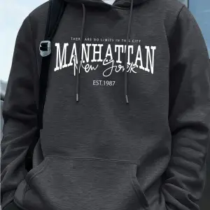Manhattan New York Kelimeler Baskılı Erkek Kapüşonlu Üstleri Sonbahar Bol Sweatshirt Hip Hop