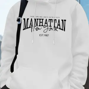 Manhattan New York Kelimeler Baskılı Erkek Kapüşonlu Üstleri Sonbahar Bol Sweatshirt Hip Hop