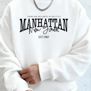 Manhattan New York Kelimeler Baskılı Erkek Kapüşonlu Üstleri Sonbahar Bol Sweatshirt Hip Hop