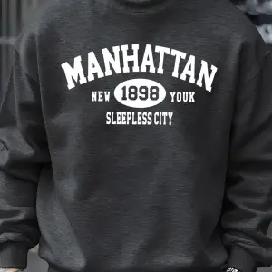 Manhattan New York Sleepless City Desen Erkek Kazak Bisiklet Yaka Günlük Kazak Sonbahar Sokak