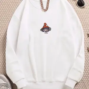 Mantar Kız Renkli Oversize Bisiklet Yaka Pamuklu Sweatshirt Beyaz