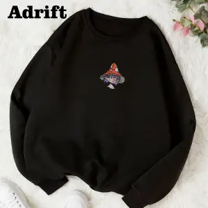 Mantar Kız Renkli Oversize Bisiklet Yaka Pamuklu Sweatshirt Beyaz