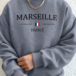Marsilya Fransa Bayrağı Baskı Erkekler Hoodie Sonbahar Polar Sıcak Tişörtü Rahat Gevşek Bisik