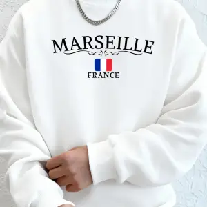 Marsilya Fransa Mektup Ve Bayrak Baskılı Üstler Erkek Spor Sokak Kapüşonlu Üstleri Büyük Bede