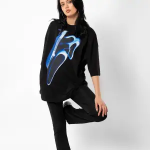 Mask Baskılı Beyaz Unisex Oversize