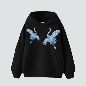 Mavi Turna Baskılı Oversize Unisex Premium Beyaz