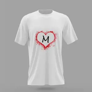 MAVİ Unisex M Harfi Kalp Baskılı T-shirt PNRMTSHRT1085